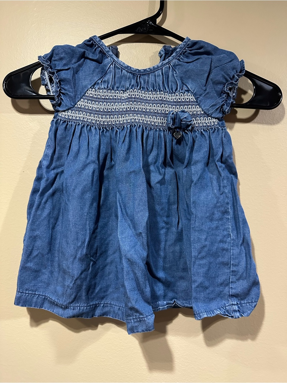 Mayoral Blue Denim-Style Smocked Flutter Sleeve Top